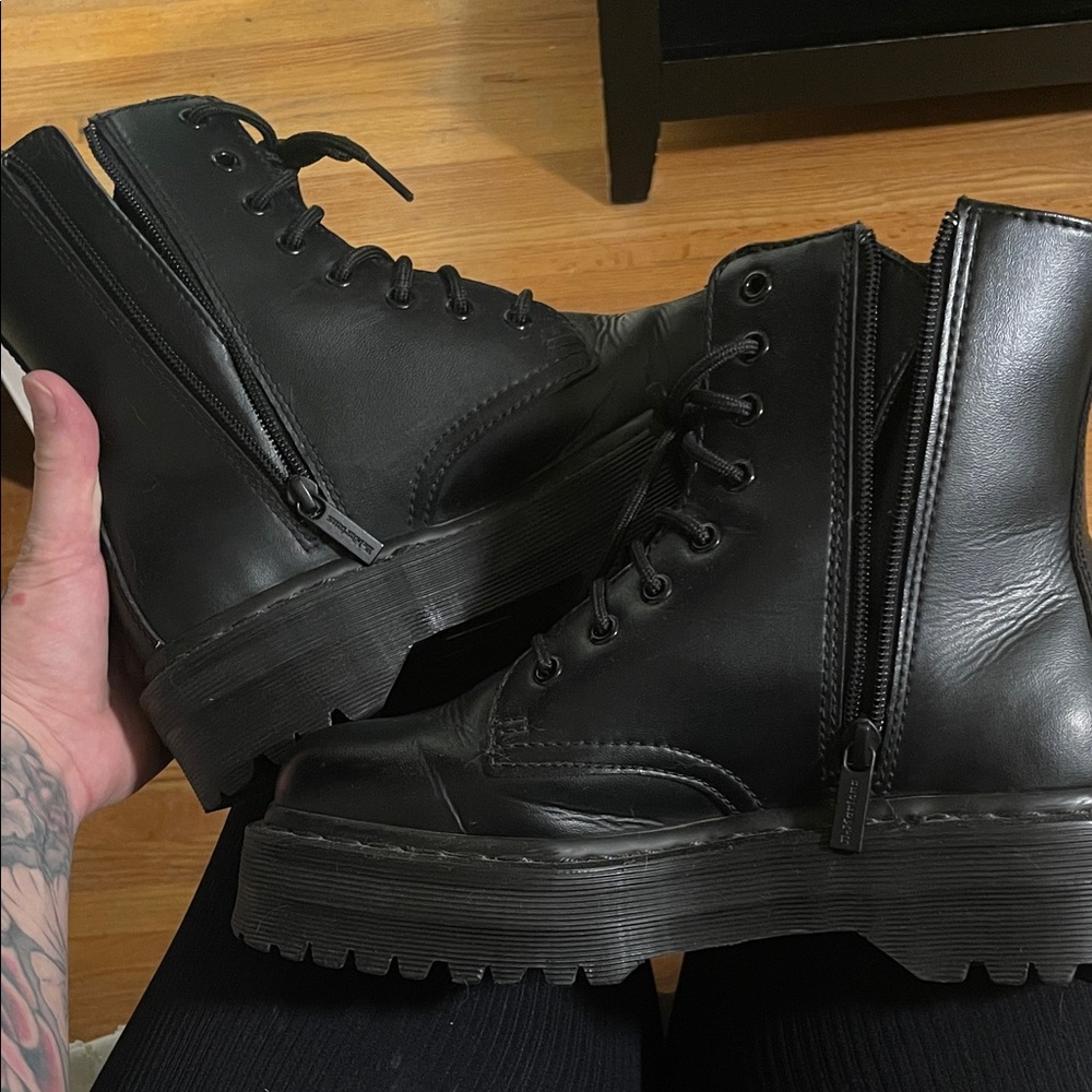 Vegan Doc Marten Jadon II Black Platform Combat/Moto Boots - Picture 6 of 8